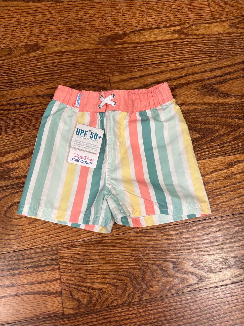 Rugged Butts Toddler Boy Coral & Pastel Striped Swim Shorts